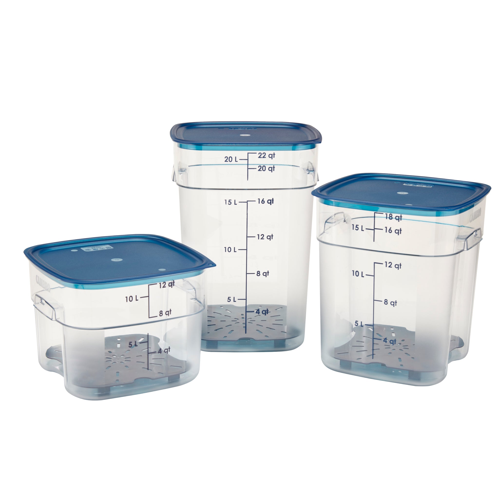Cambro Camsquares FreshPro Translucent Blue Easy Seal Food Storage Covers for 12, 18, and 22 Quart Containers