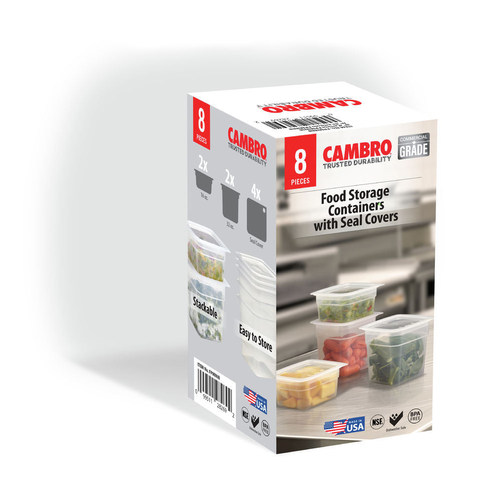 Cambro CamSquares® FreshPro 8-Piece Translucent Mini Square Polypropylene Food Storage Set