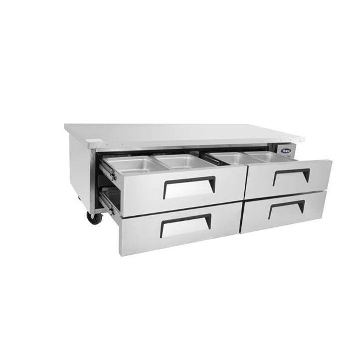 Atosa Commercial 76-Inch 4-Drawer Refrigerated Chef Base with Extended Top and 12.1 Cubic Feet Interior Capacity - MGF8454GR